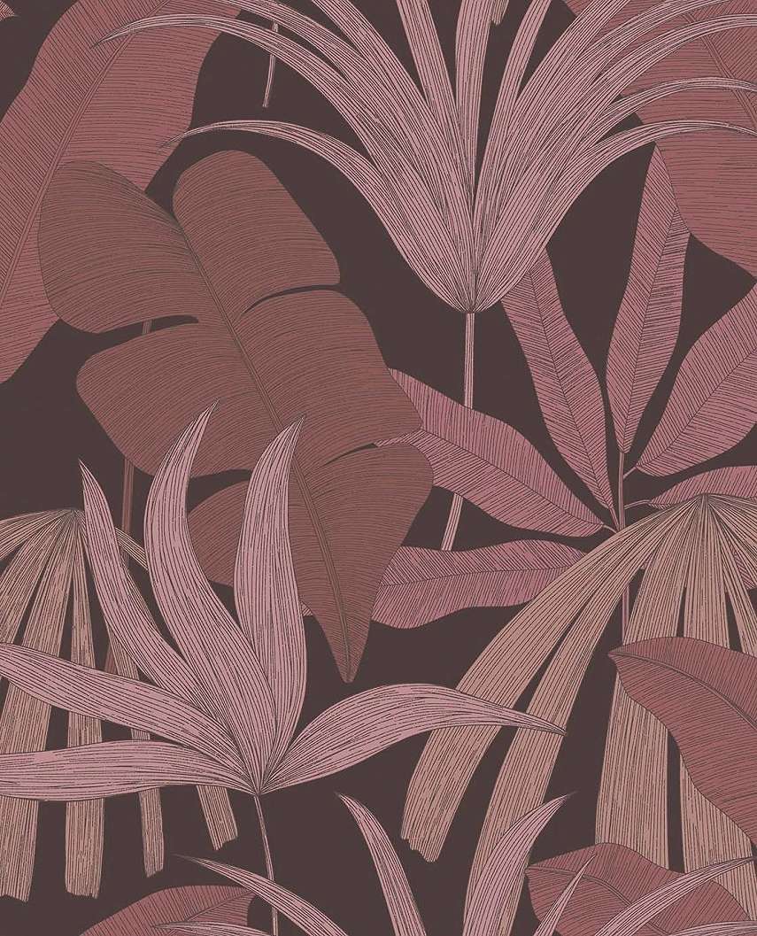 Design tapéta elegáns trópusi levél mintával lila színben 68,6 cm széles