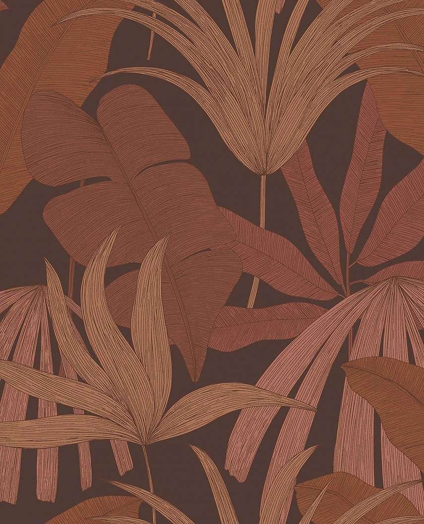 Design tapéta elegáns trópusi levél mintával terrakotta narancs színben 68,6 cm széles