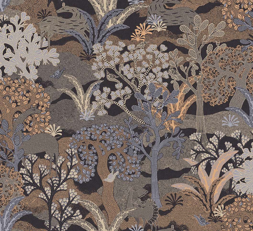 Design tapéta erdő mintával arany és barna színben 70cm széles