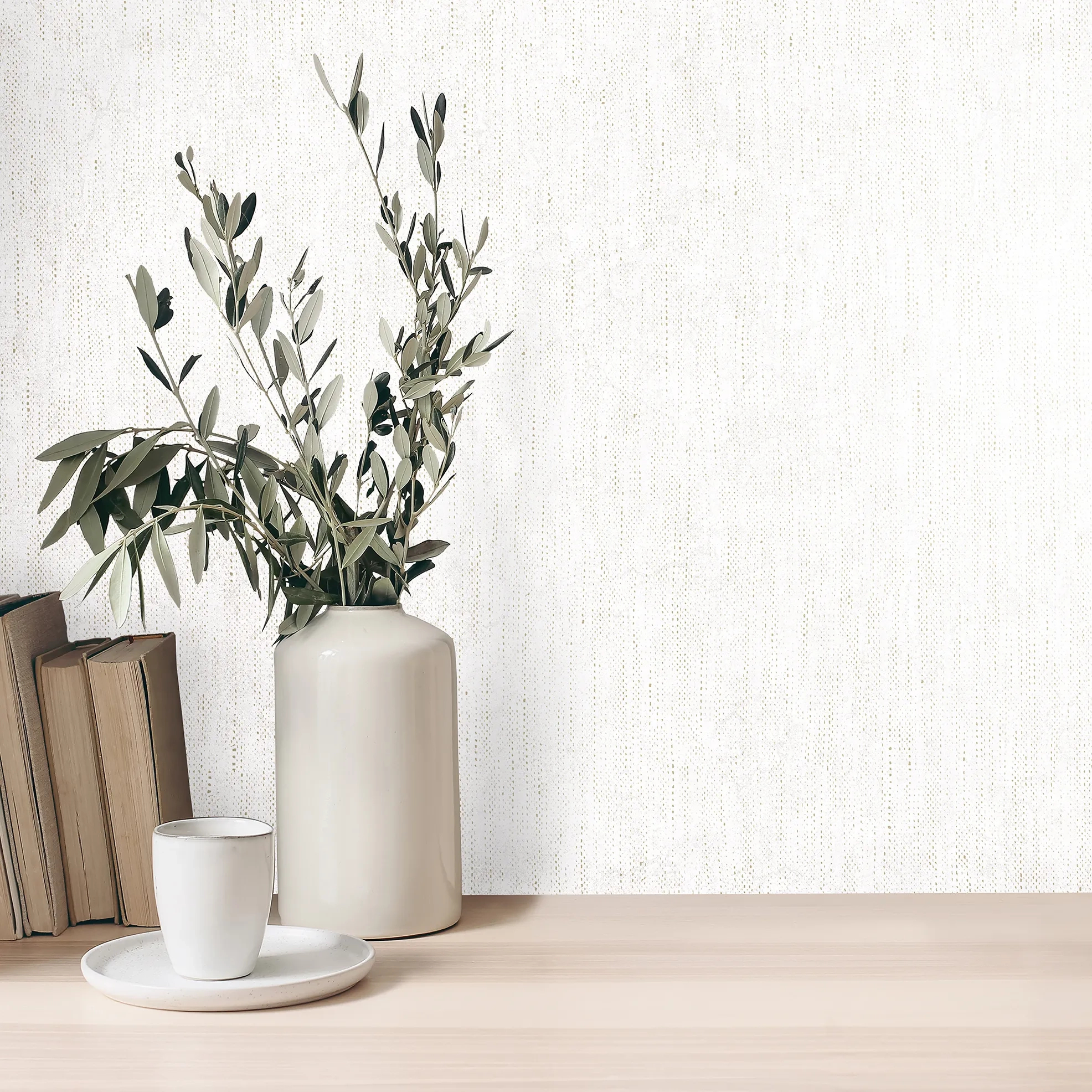 Design tapéta ezüstszórt textilhatású mintával fehér színben