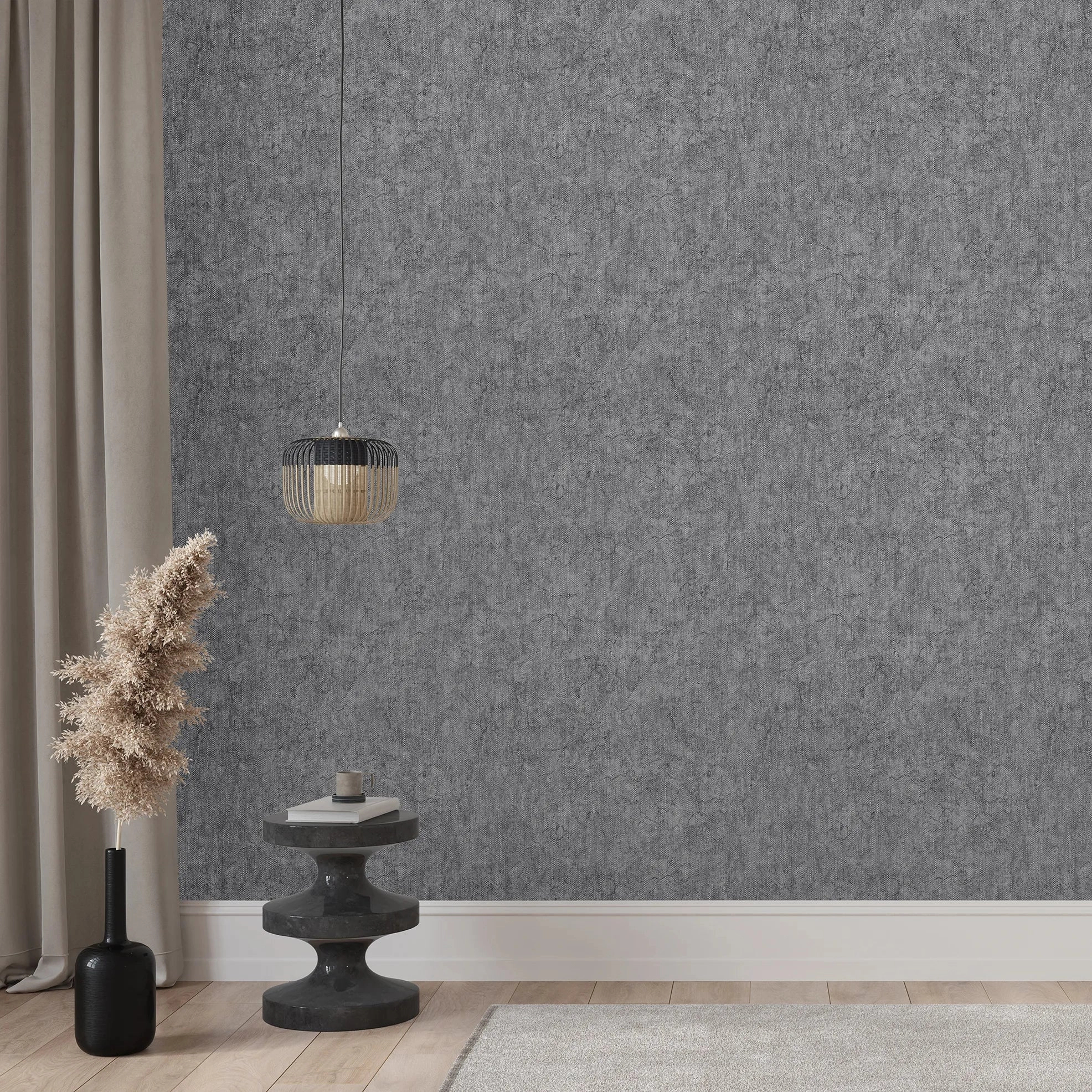 Design tapéta ezüstszórt textilhatású mintával fekete színben