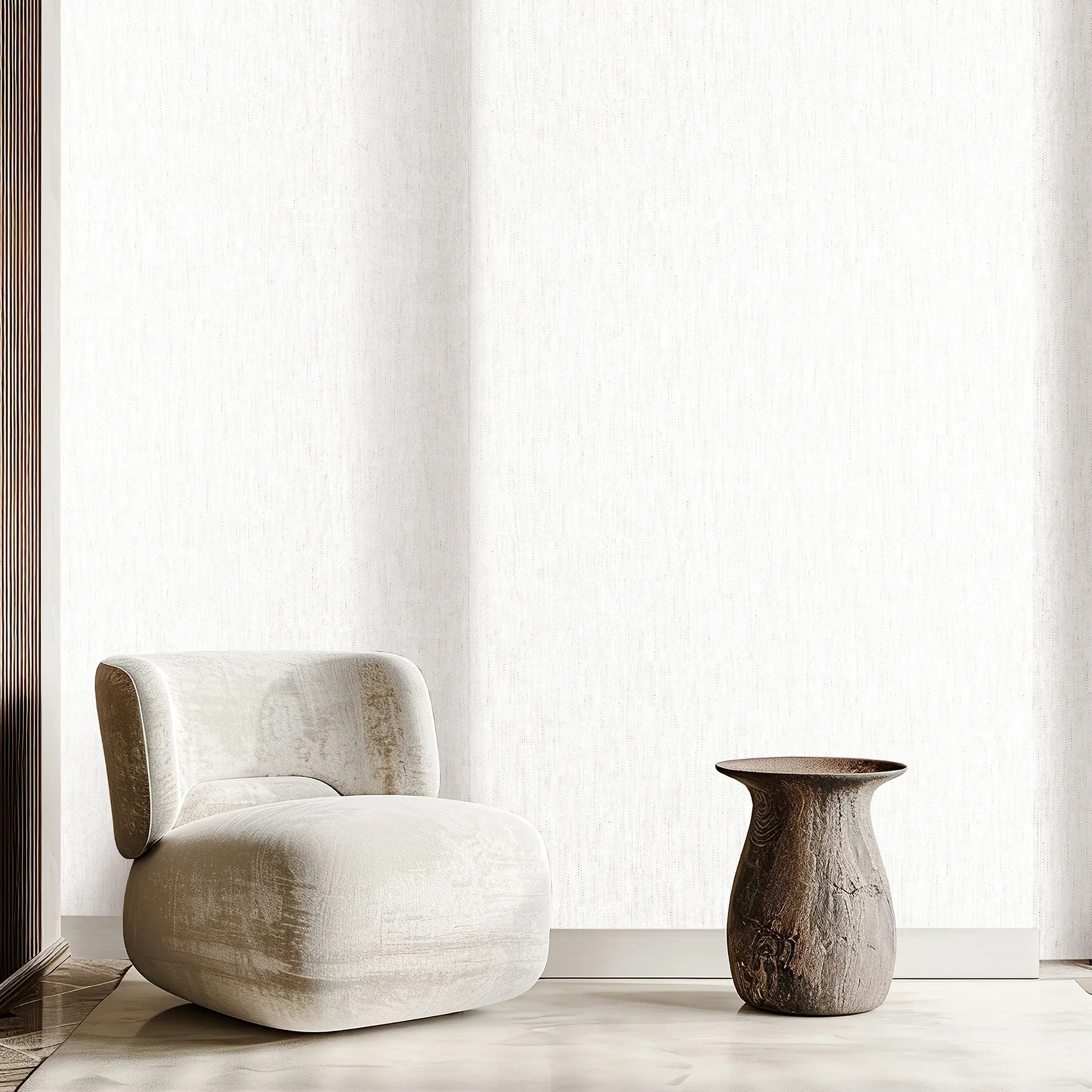 Design tapéta ezüstszórt textilhatású mintával törtfehér színben