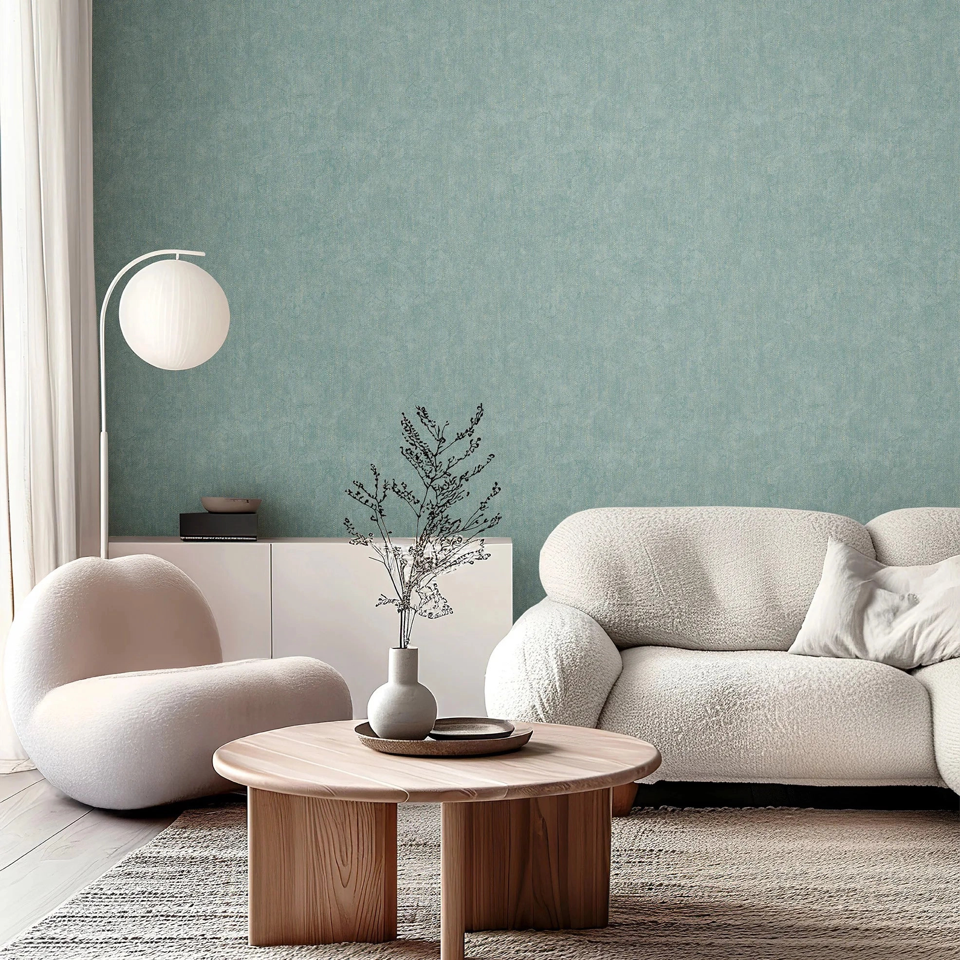 Design tapéta ezüstszórt textilhatású mintával türkizzöld színben