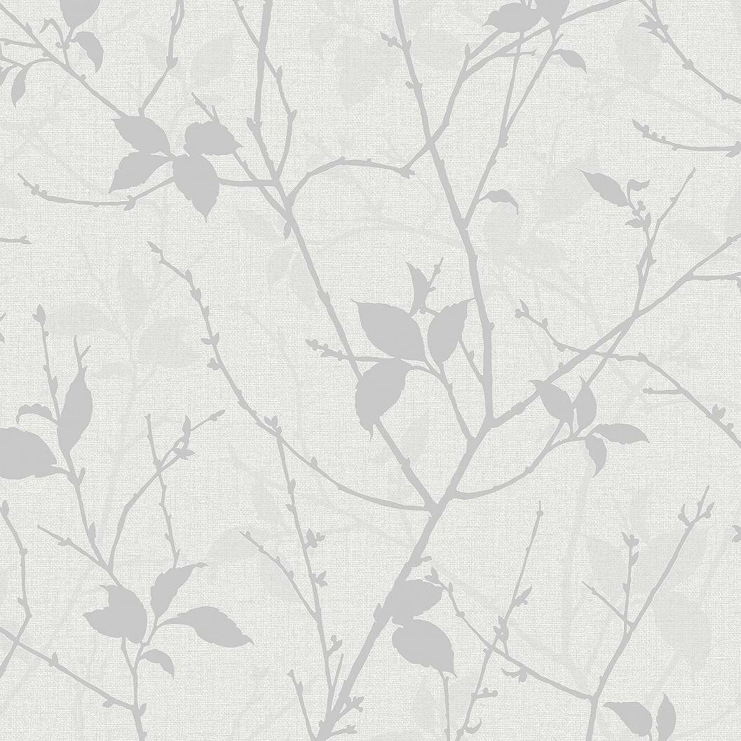Design tapéta faág és levél mintával fehér és ezüst színben