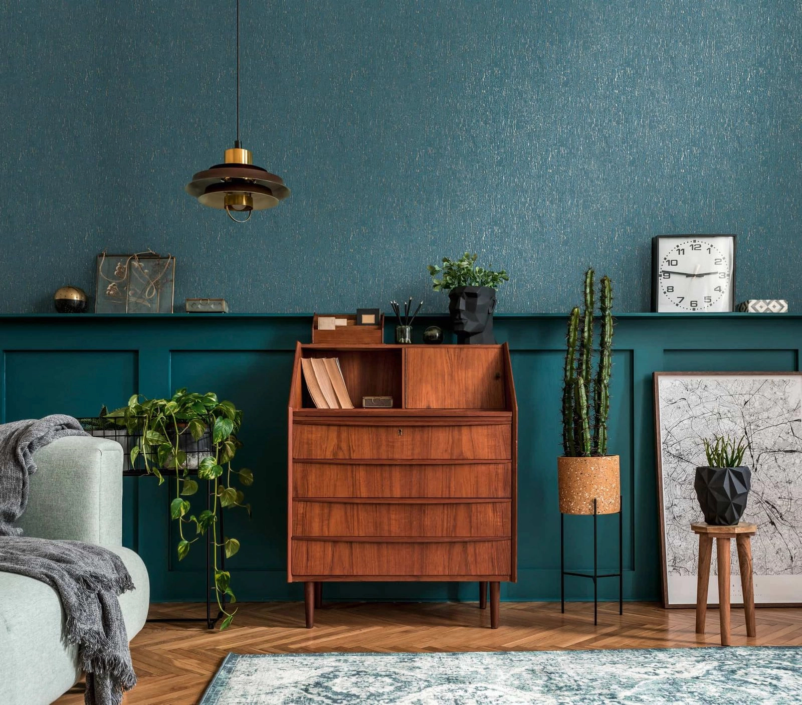 Design tapéta fakéreghatású mintával kék és ezüst színben