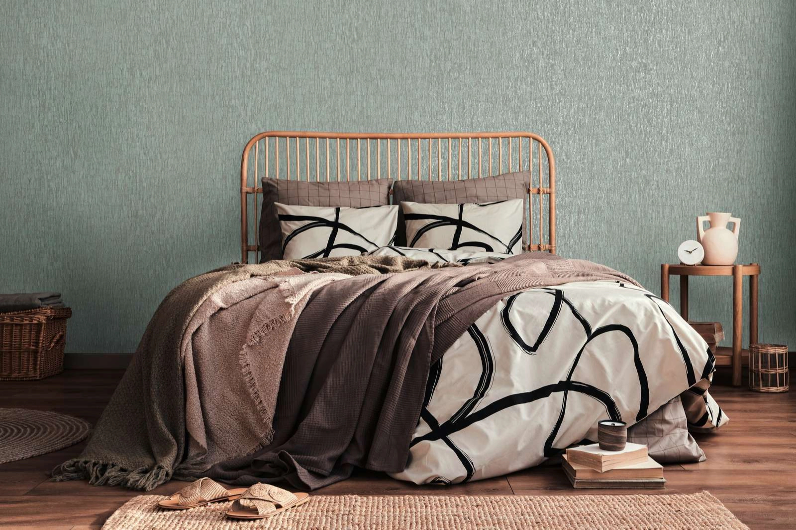 Design tapéta fakéreghatású mintával világoszöld és ezüst színben