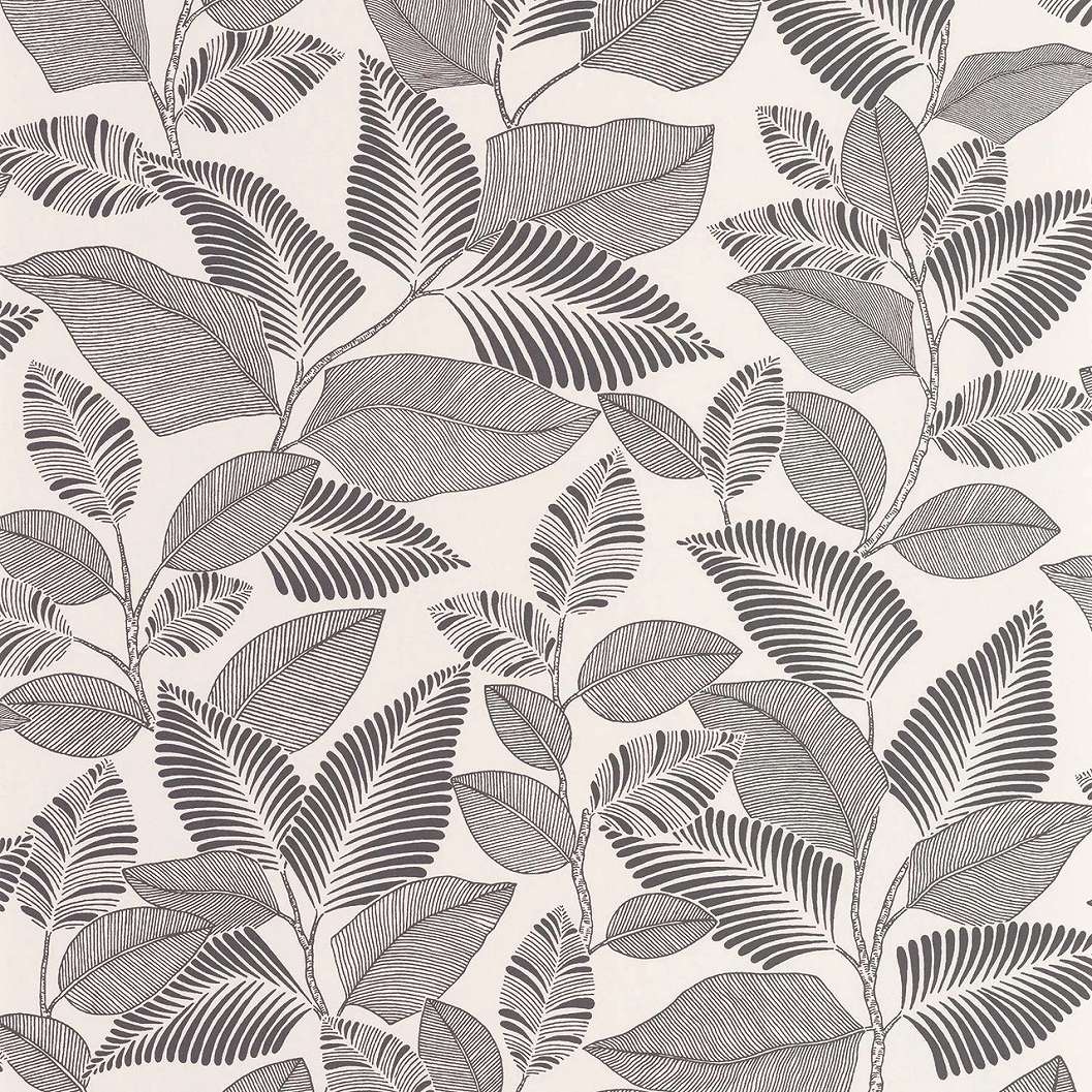 Design tapéta falevél ágakkal mintával fekete és fehér színben