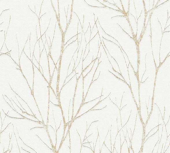 Design tapéta fehér alapon arany faág mintával