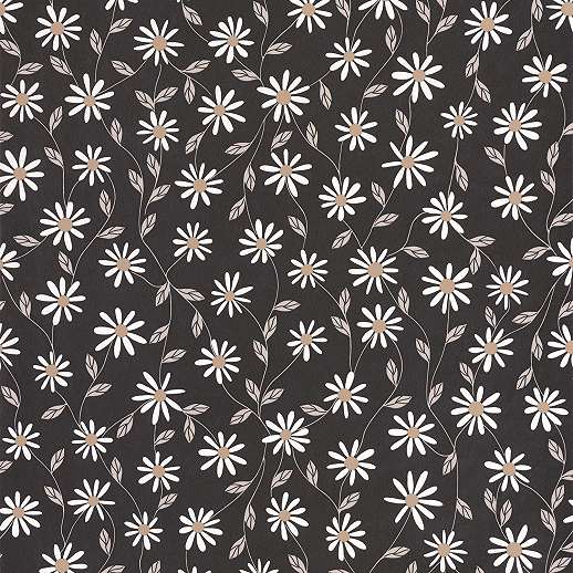 Design tapéta fekete alapon fehér margaréta virág mintákkal