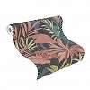 Design tapéta fekete alapon színes trópusi pálmaleveles mintával
