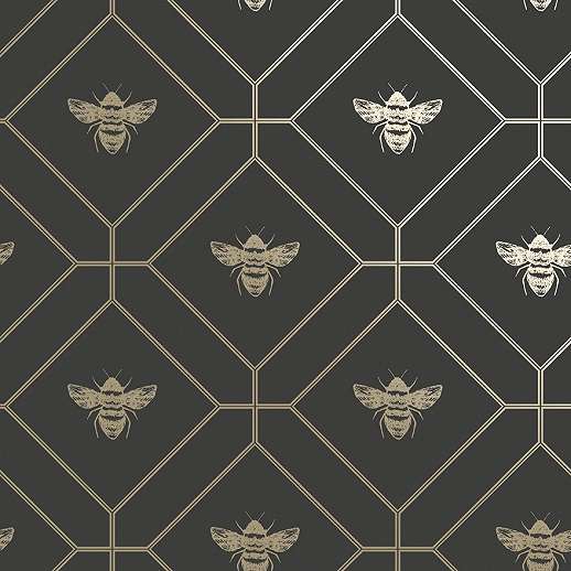 Design tapéta fekete arany méhhecske mintával metál fénnyel
