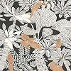 Design tapéta fekete fehér dzsungel mintával óarany madarakkal