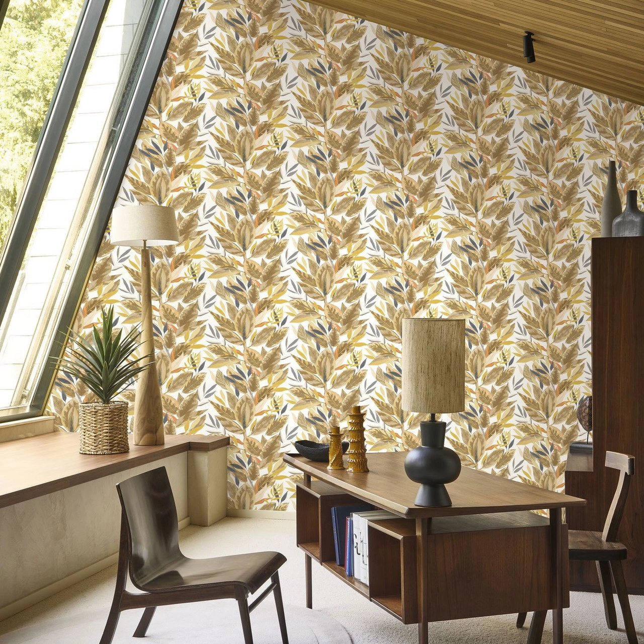 Design tapéta ficus mintával zöld színben