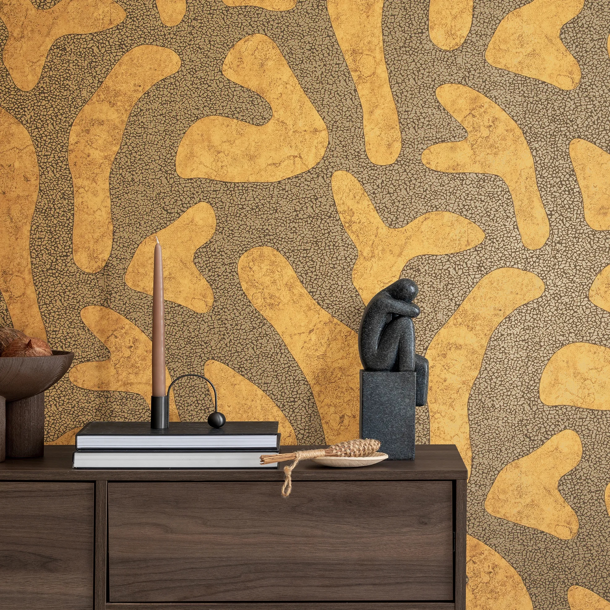 Design tapéta geometriai absztrakt mintával arany színben