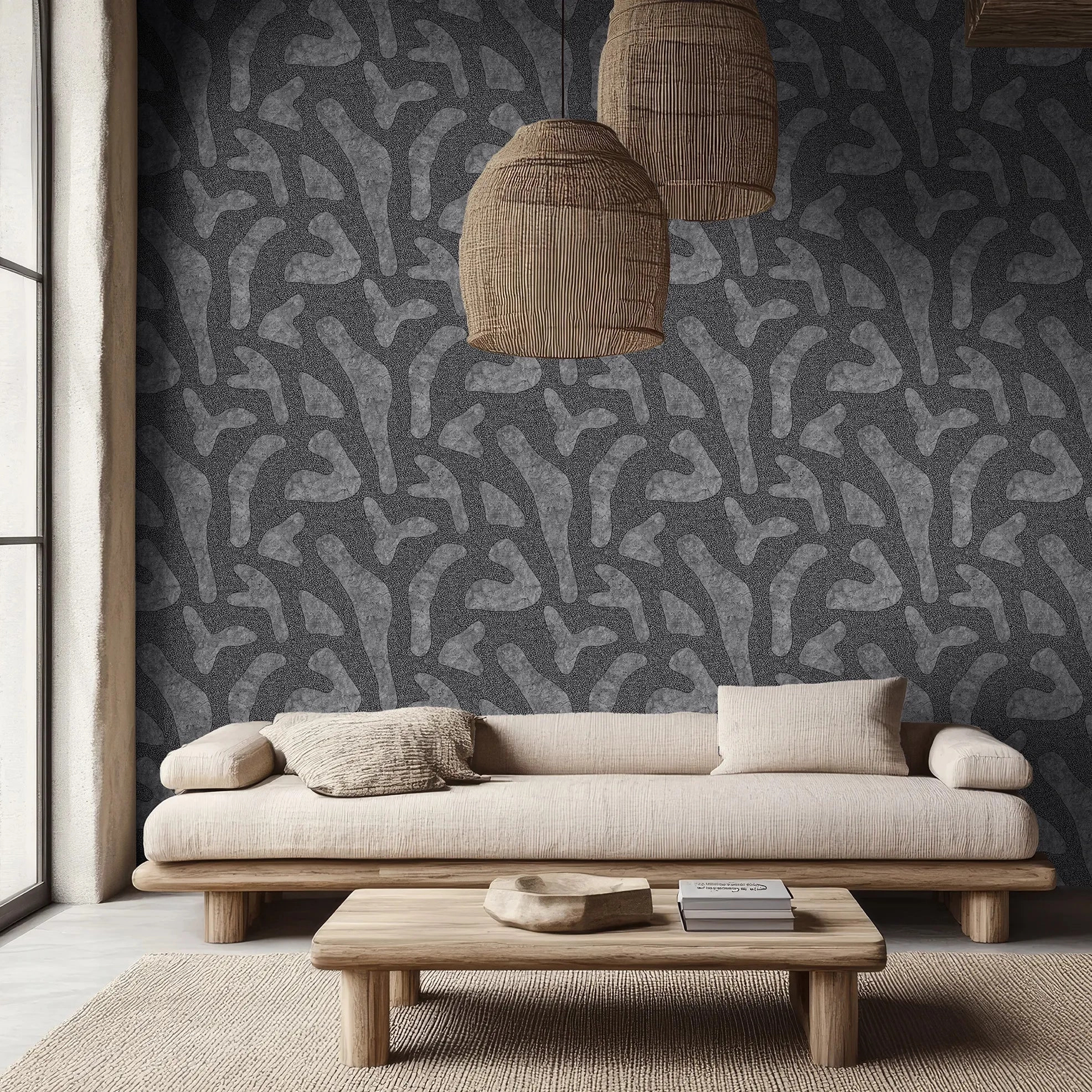 Design tapéta geometriai absztrakt mintával fekete színben