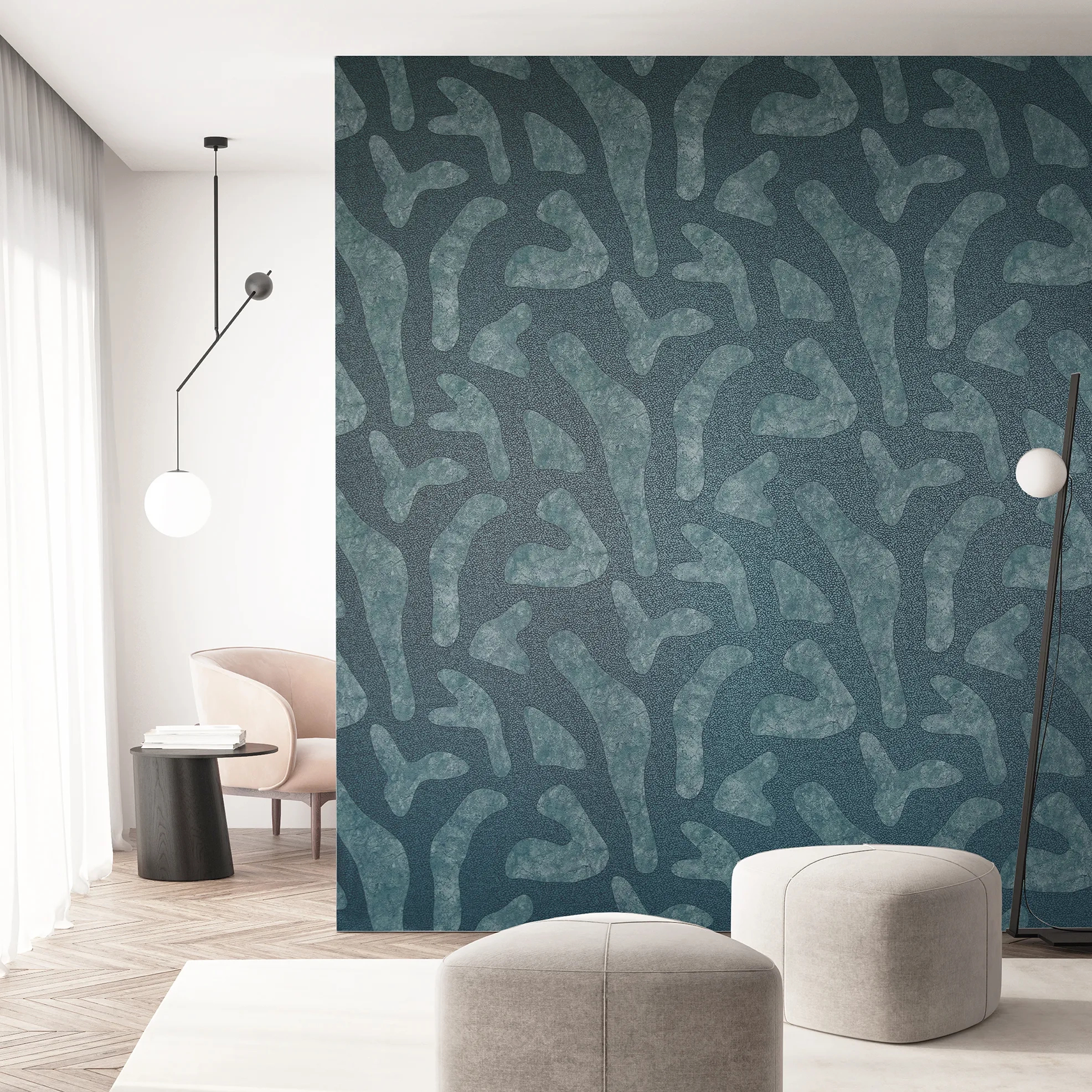 Design tapéta geometriai absztrakt mintával türkizzöld színben