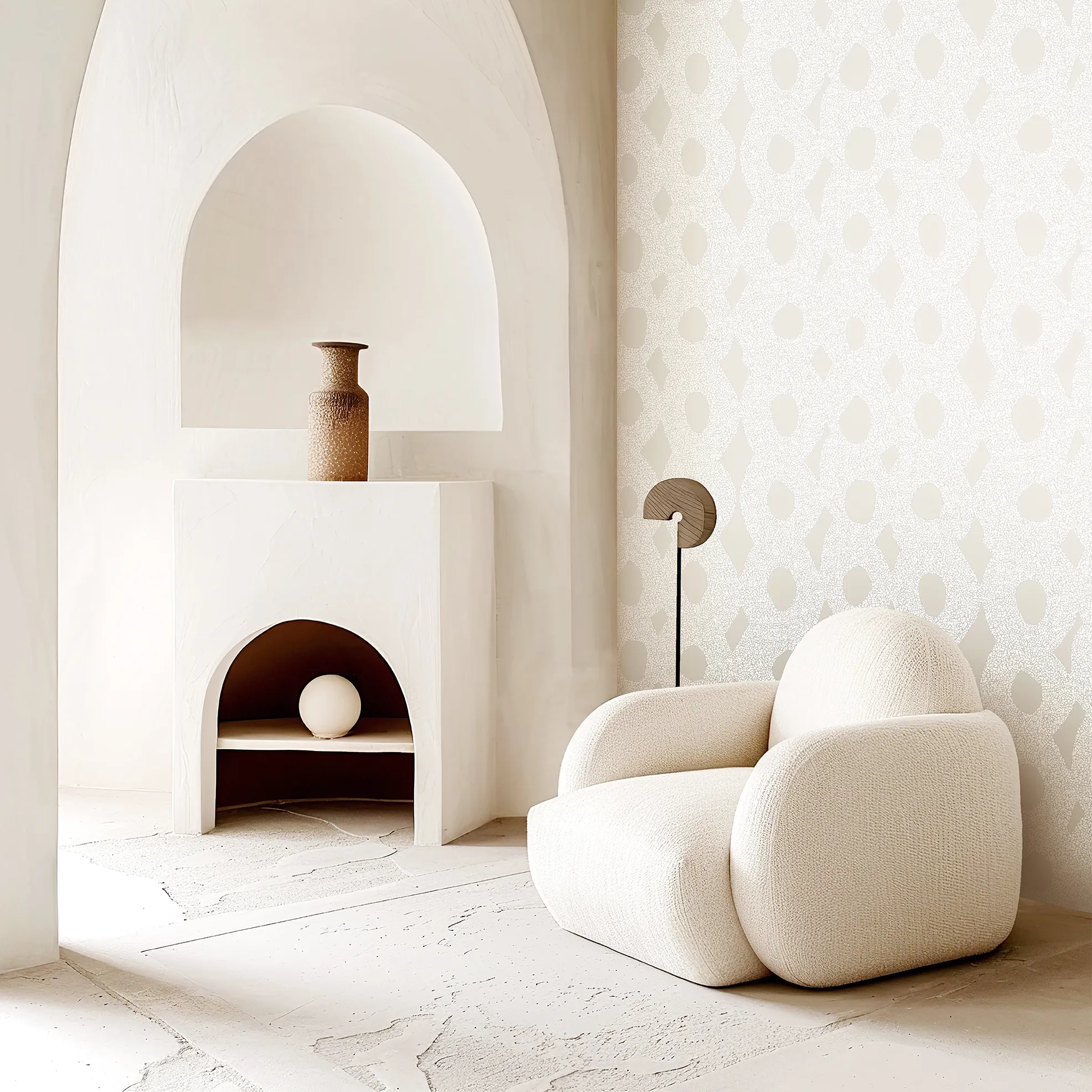 Design tapéta geometriai mintával fehér és krém színben