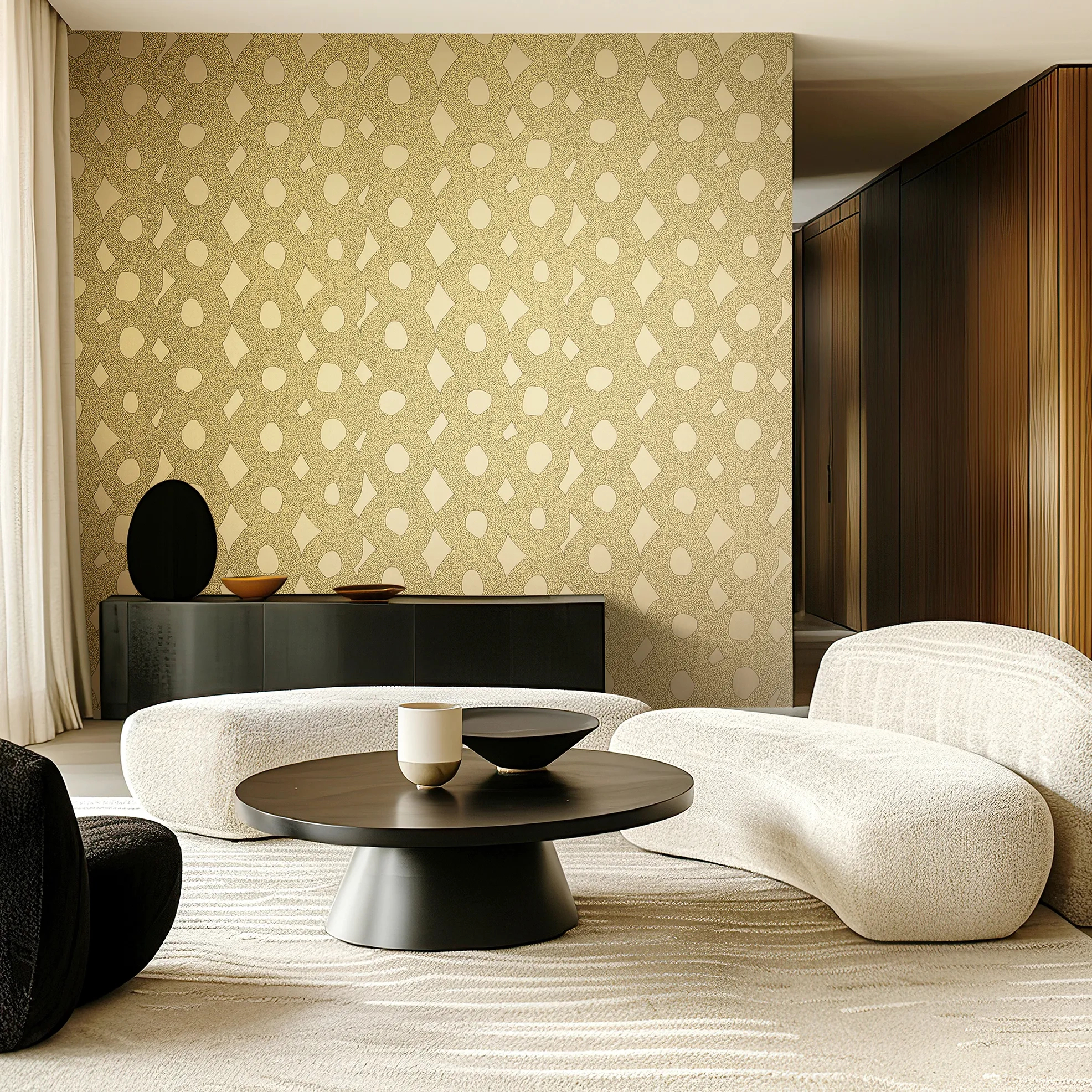 Design tapéta geometriai mintával mustársárga színben