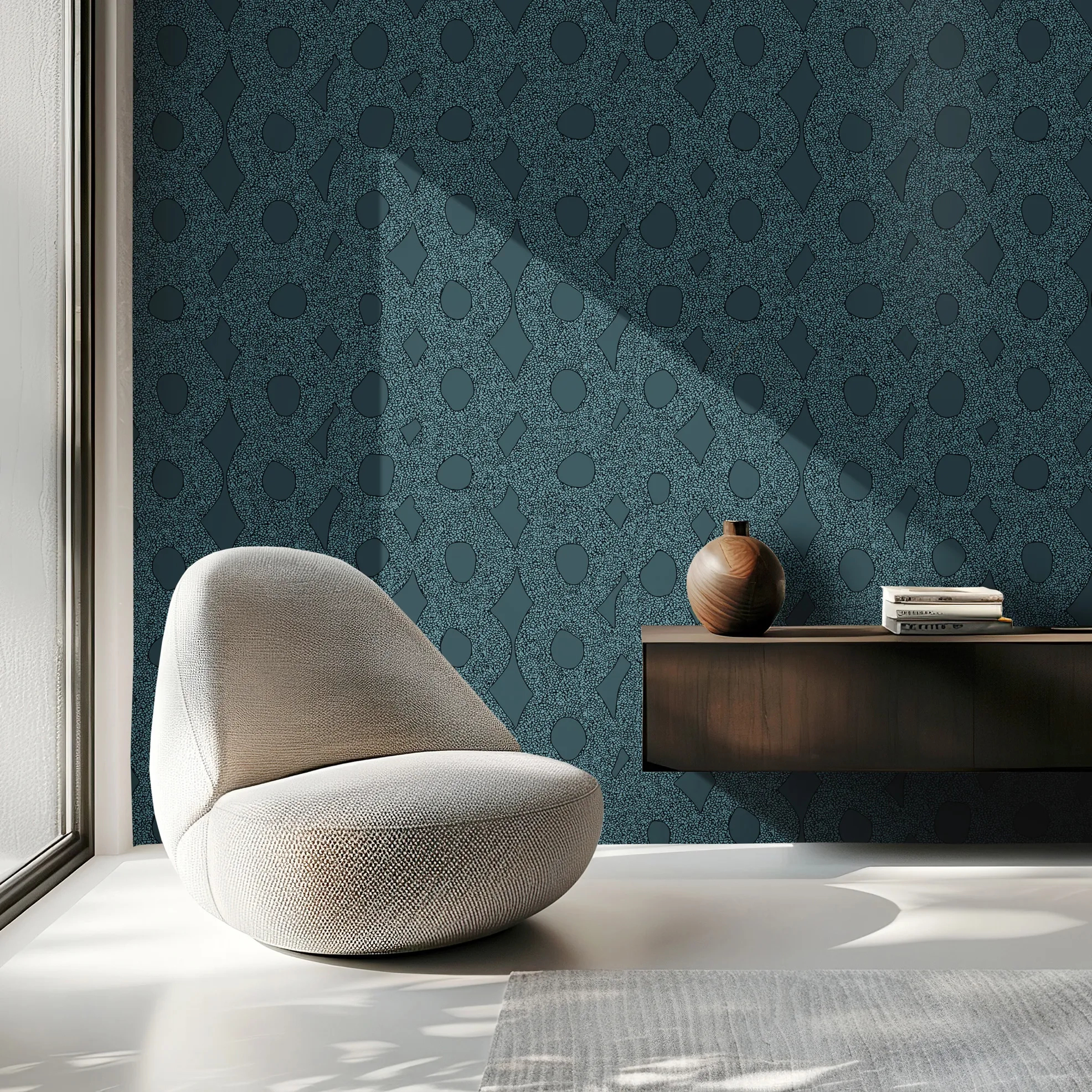 Design tapéta geometriai mintával sötétkék színben