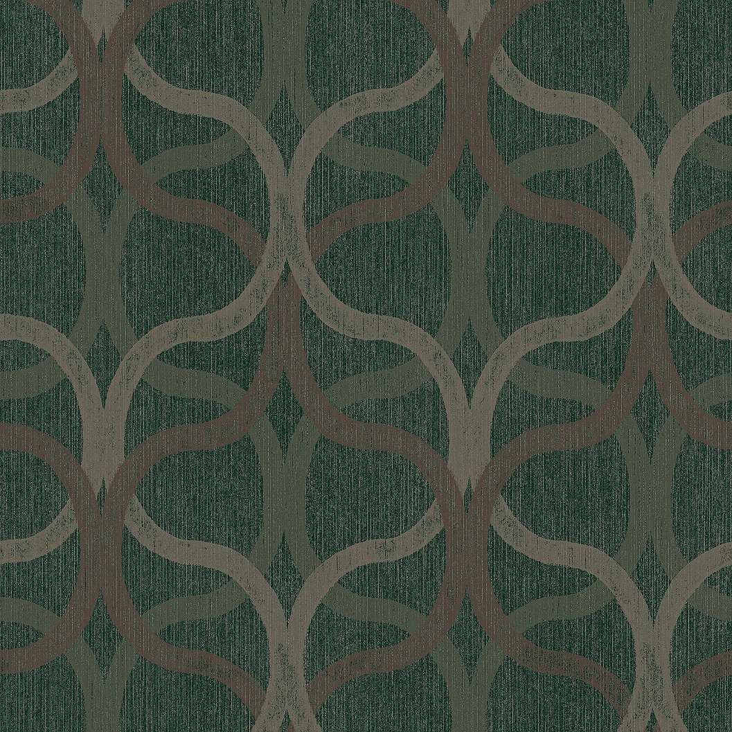 Design tapéta geometrikus mintával fenyőzöld és réz színben