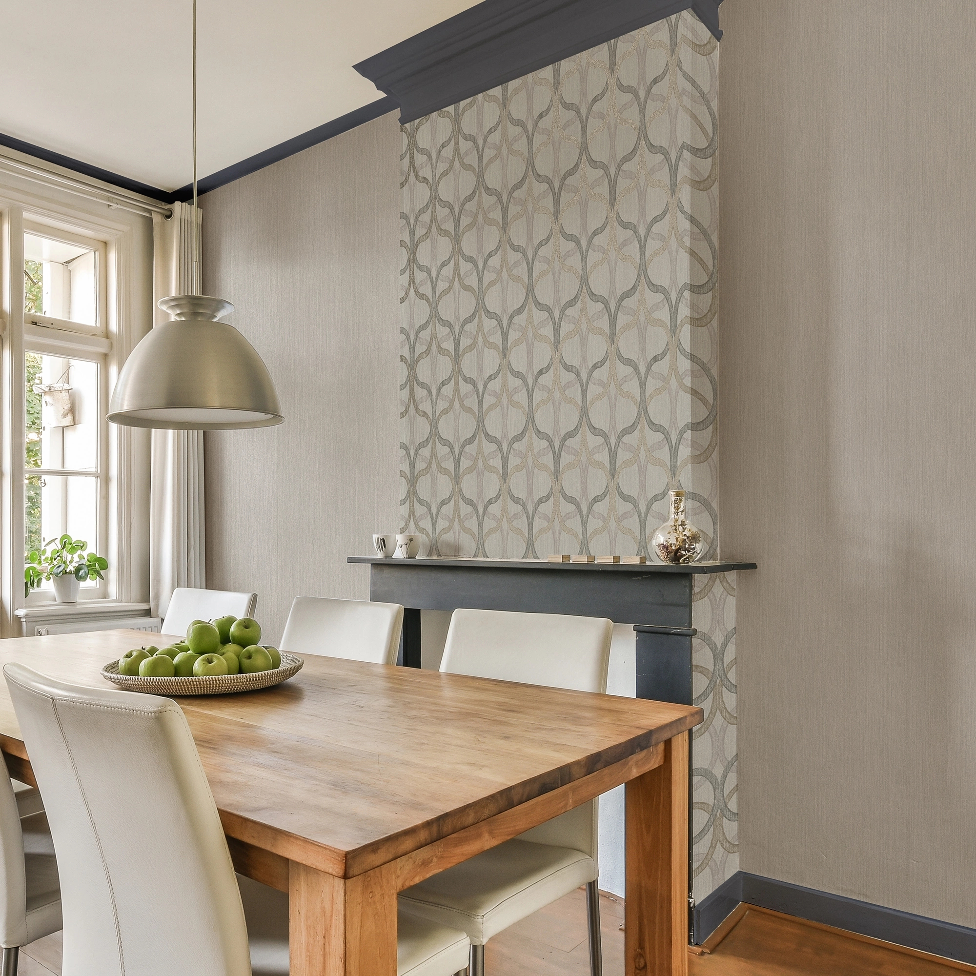 Design tapéta geometrikus mintával szürke és réz színben