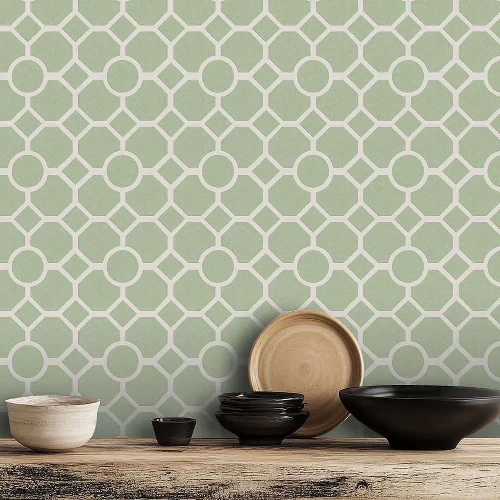 Design tapéta geometrikus mintával zsályazöld színben