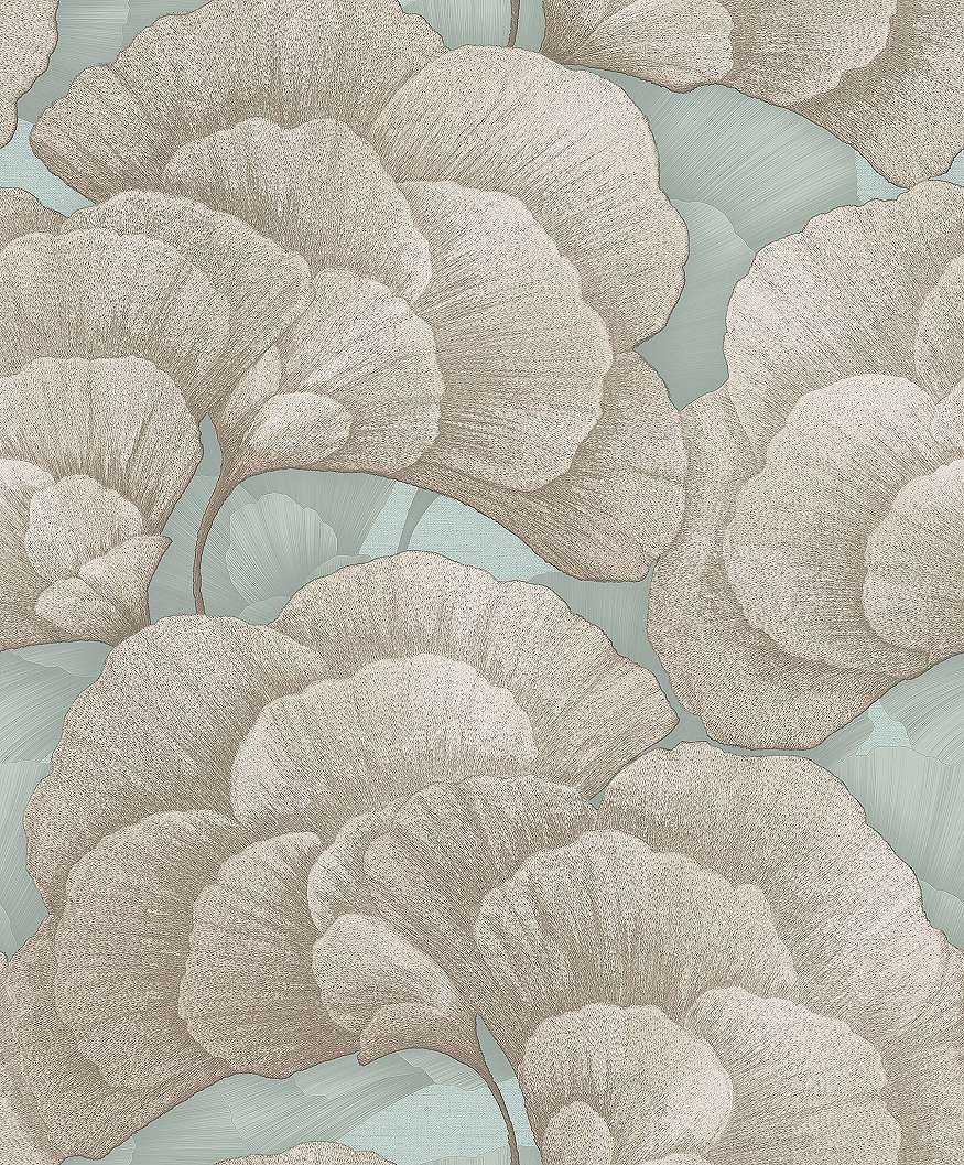 Design tapéta gingko levél mintával halványkék alapon