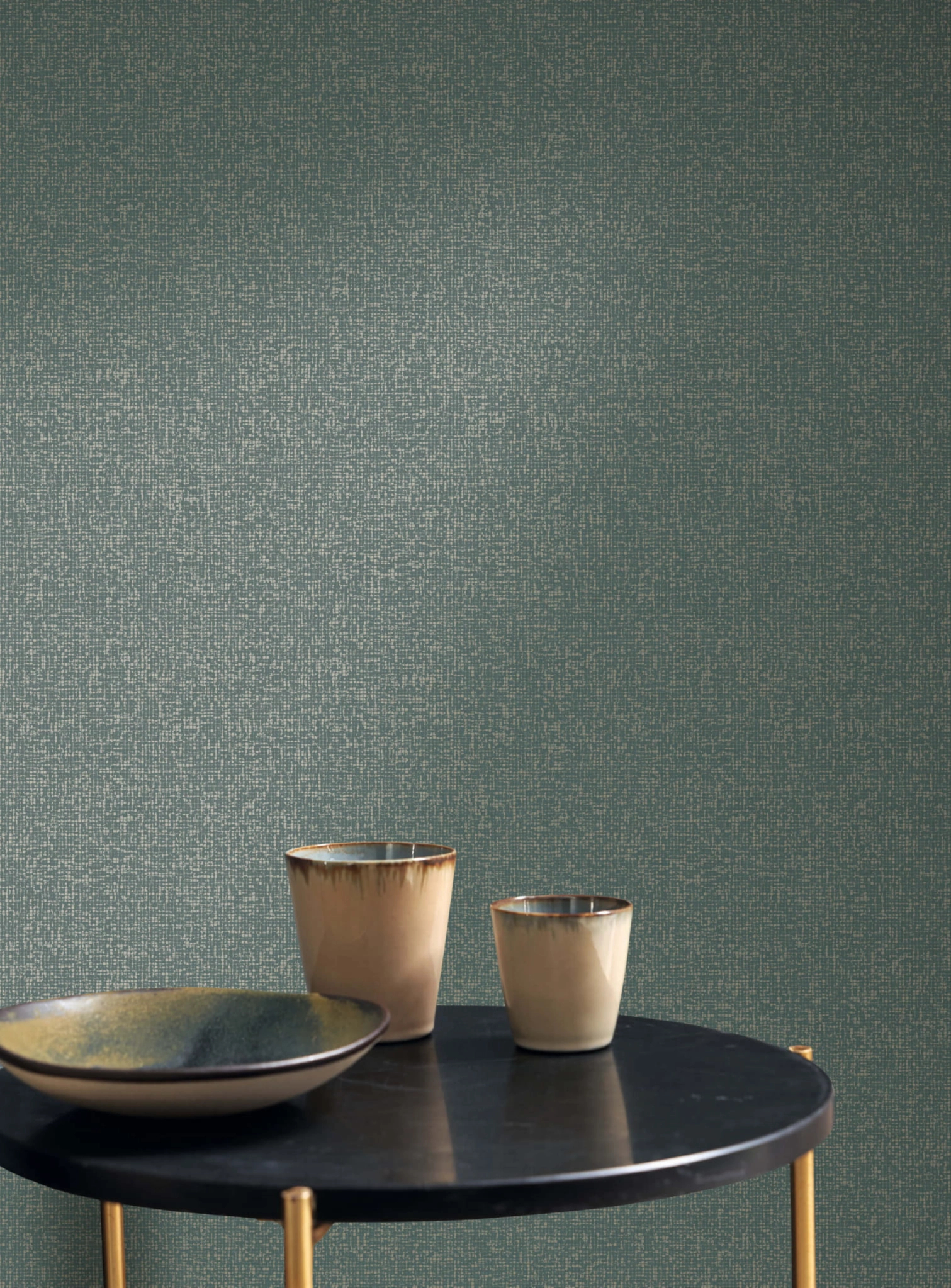 Design tapéta hálóhatású apró négyzet mintával fényes arany és zöld színben