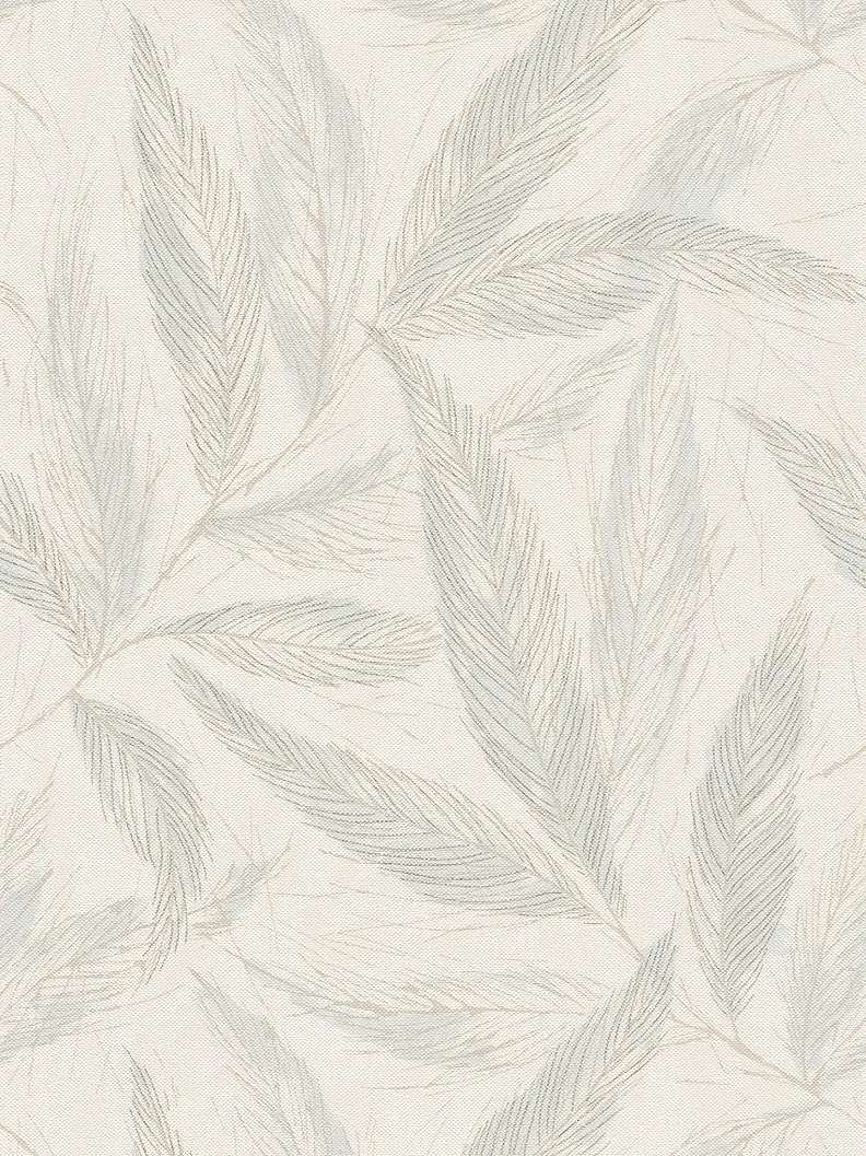 Design tapéta halványkék és fényes ezüst madártoll mintával