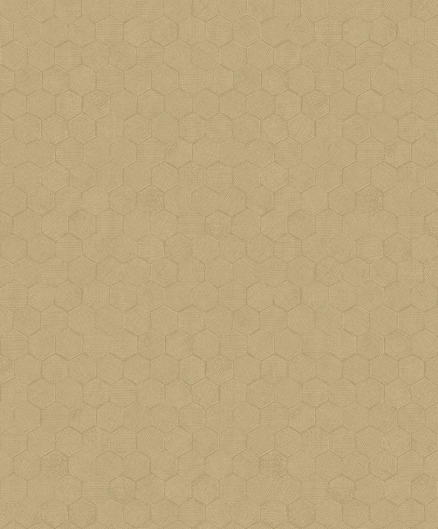 Design tapéta hatszög mintával matt sötétbeige és fényes arany színben