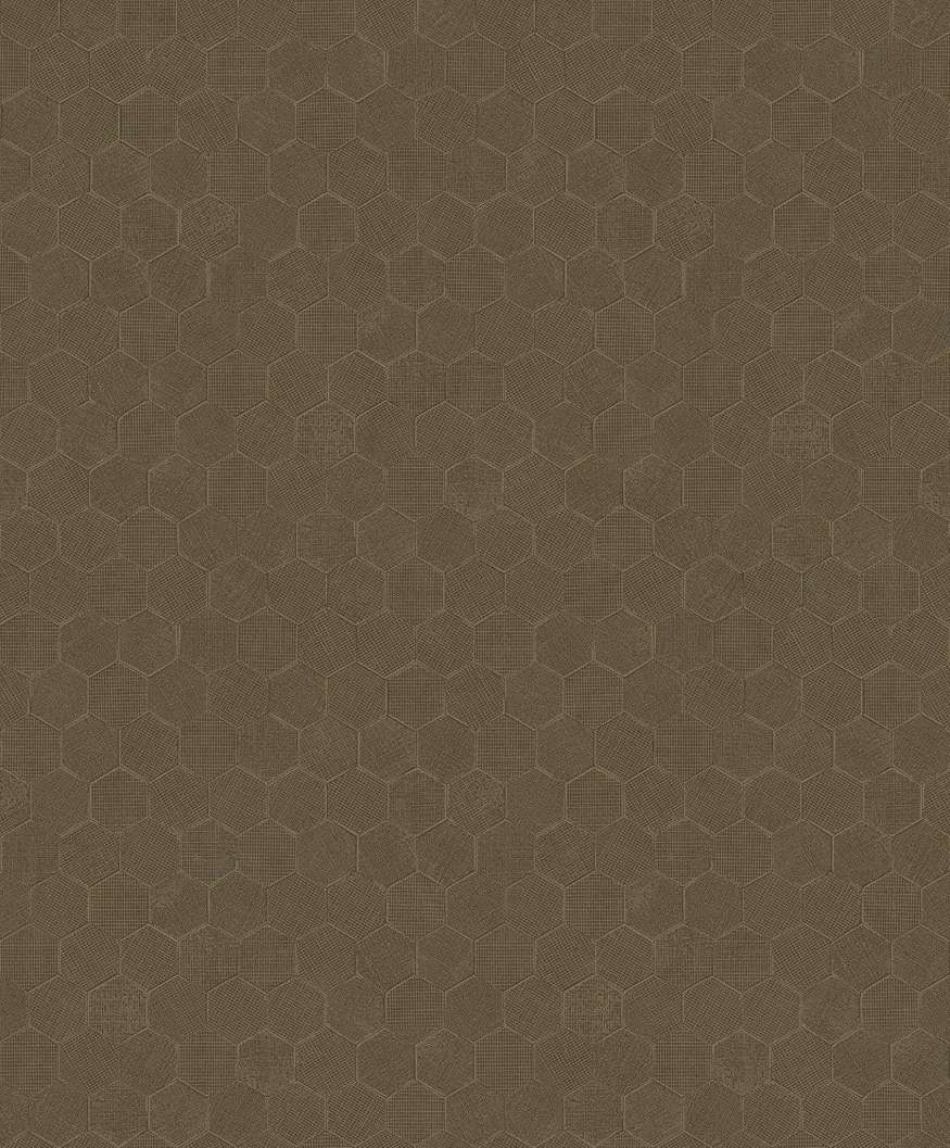 Design tapéta hatszög mintával matt zöld és fényes arany színben