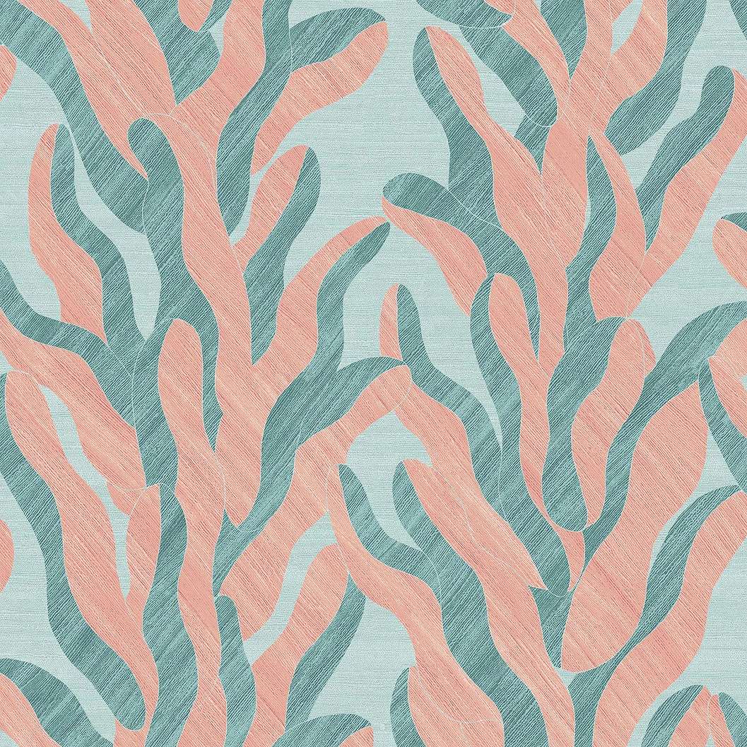 Design tapéta hínár mintával korall és zöld színben