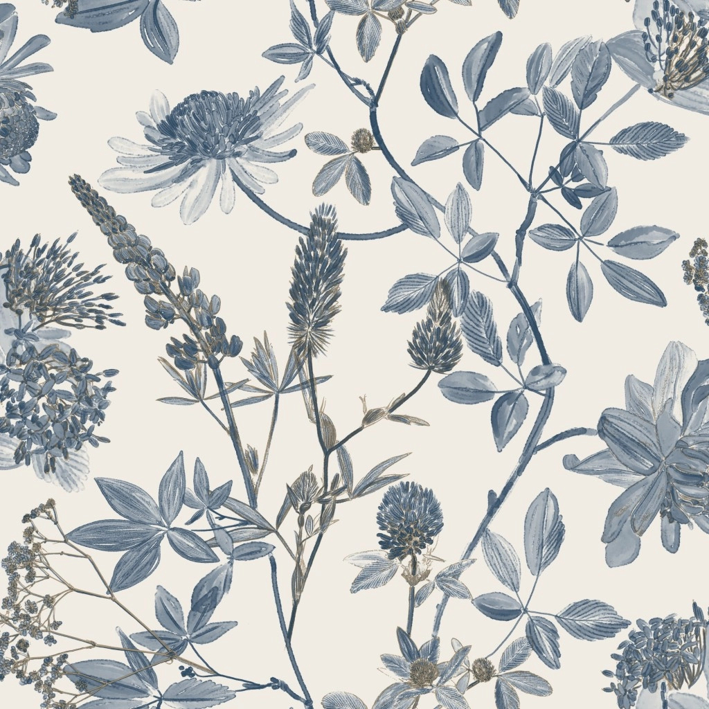 Design tapéta kék mezei virágos mintával