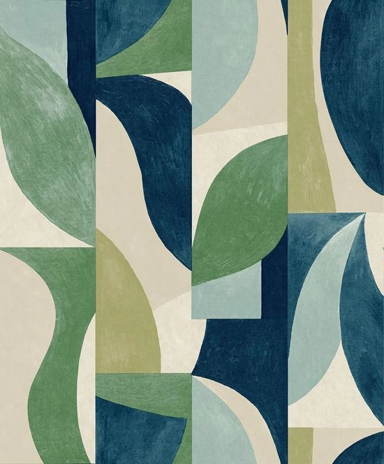 Design tapéta kék zöld nagyléptékű geometriai mintával