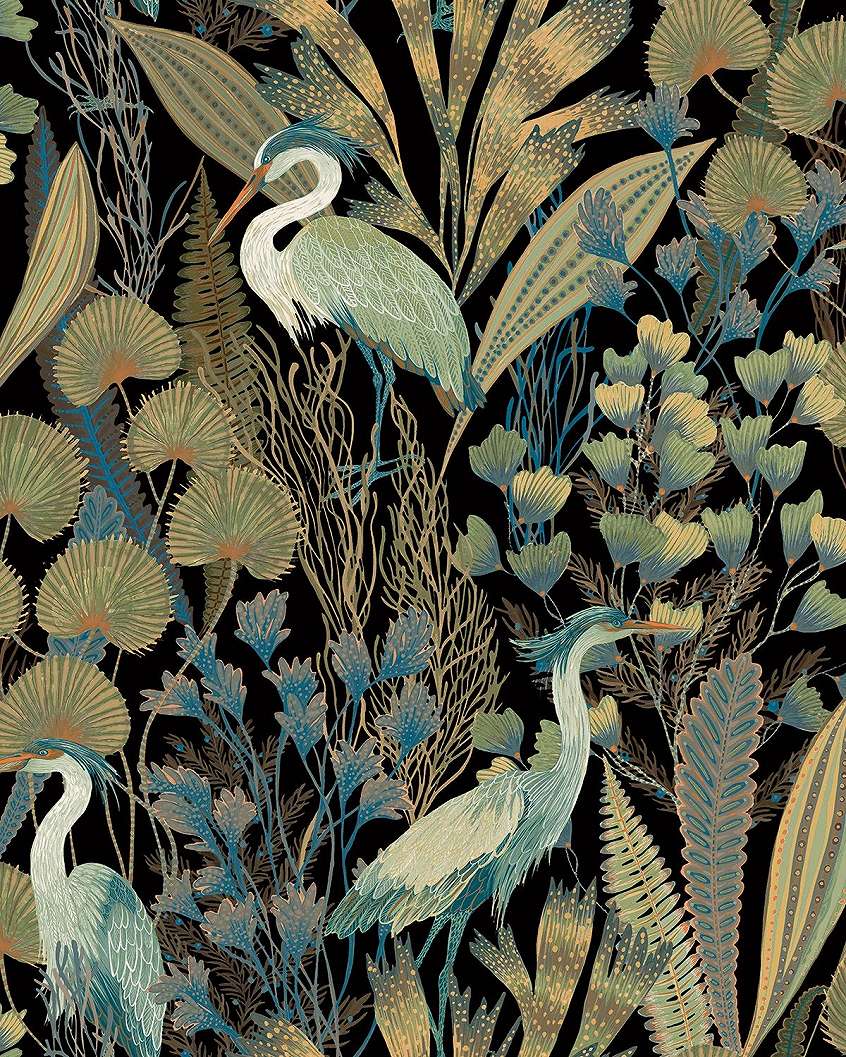 Design tapéta keleties madár és botanikus mintával