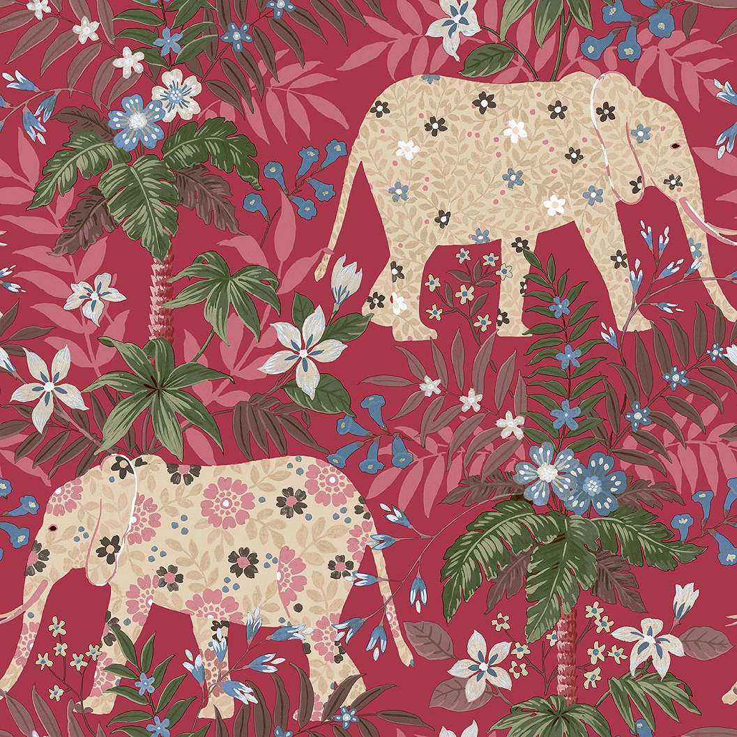 Design tapéta keleties stílusban virág és elefánt mintával