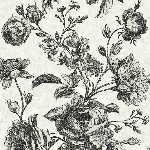 Design tapéta klasszikus virág mintával fekete fehér színben