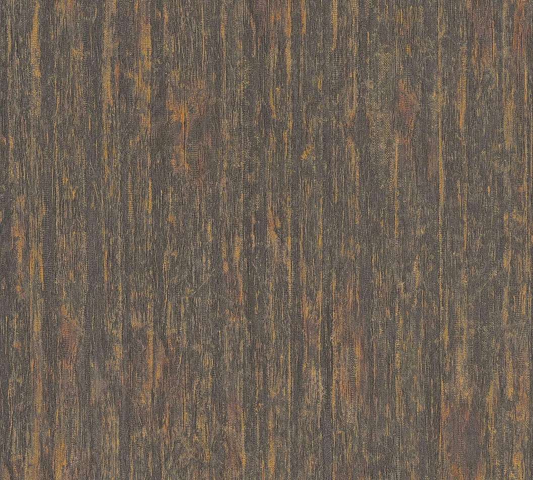 Design tapéta koptatott falhatású mintával barna-fekete és arany színben