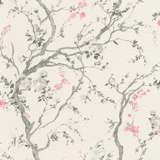 Design tapéta krémfehér alapon rózsaszín keleties virág mintával