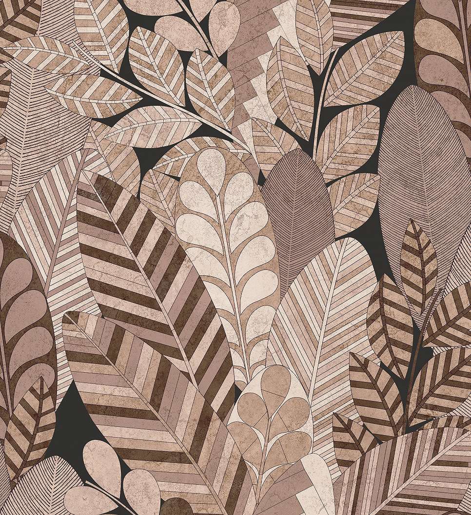 Design tapéta levél mintával barna színben
