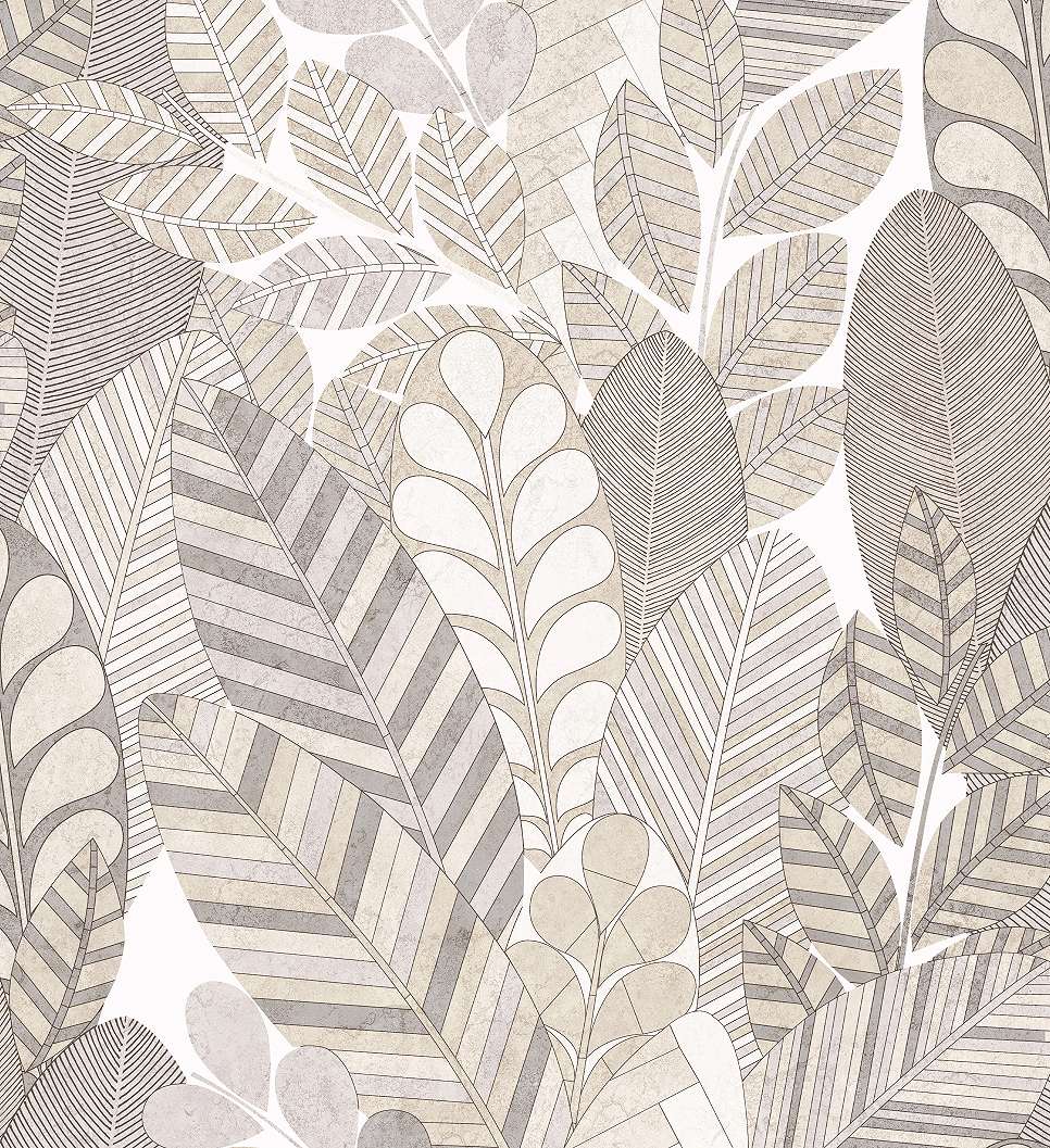 Design tapéta levél mintával fehér és krém színben