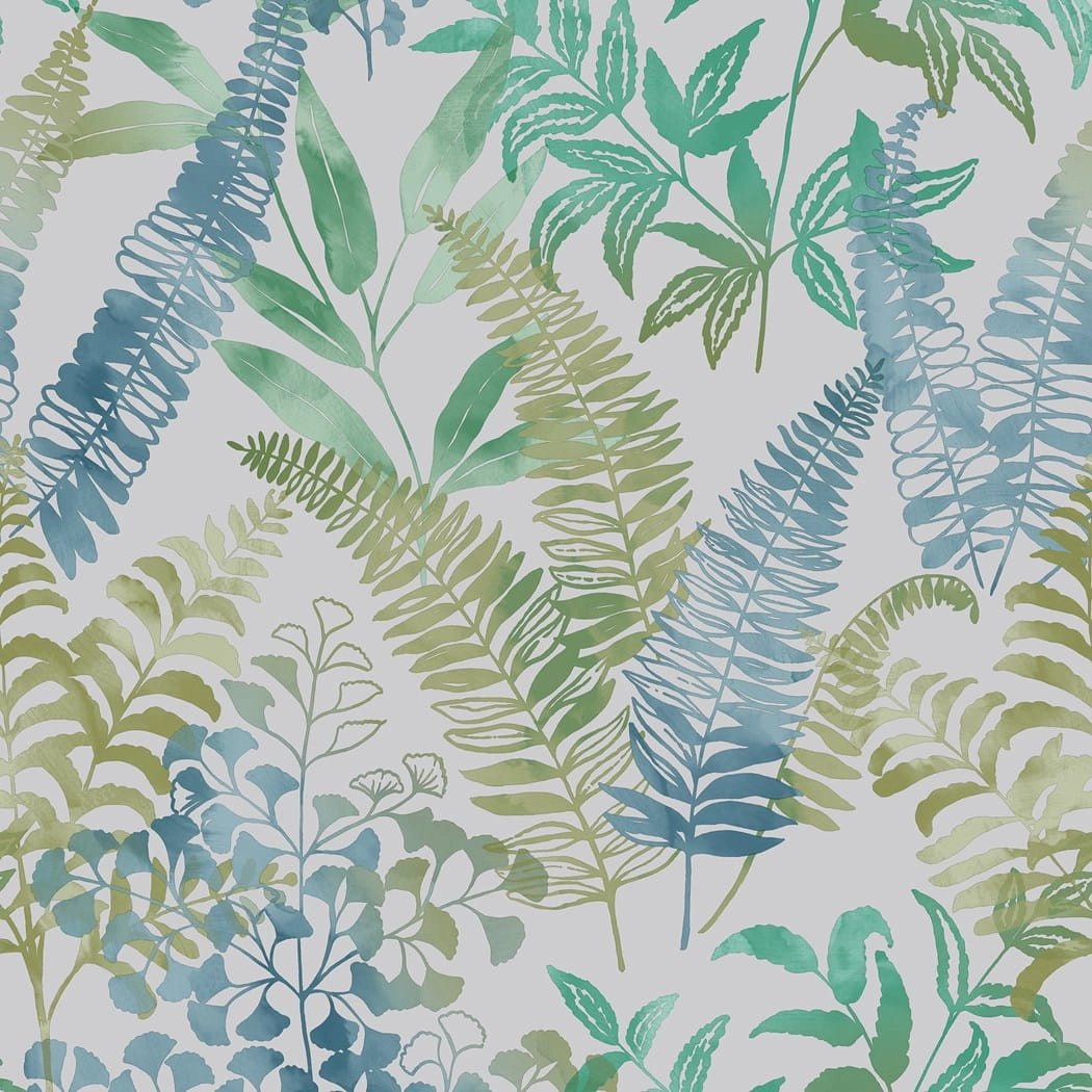 Design tapéta levél mintával kék és sárga színben