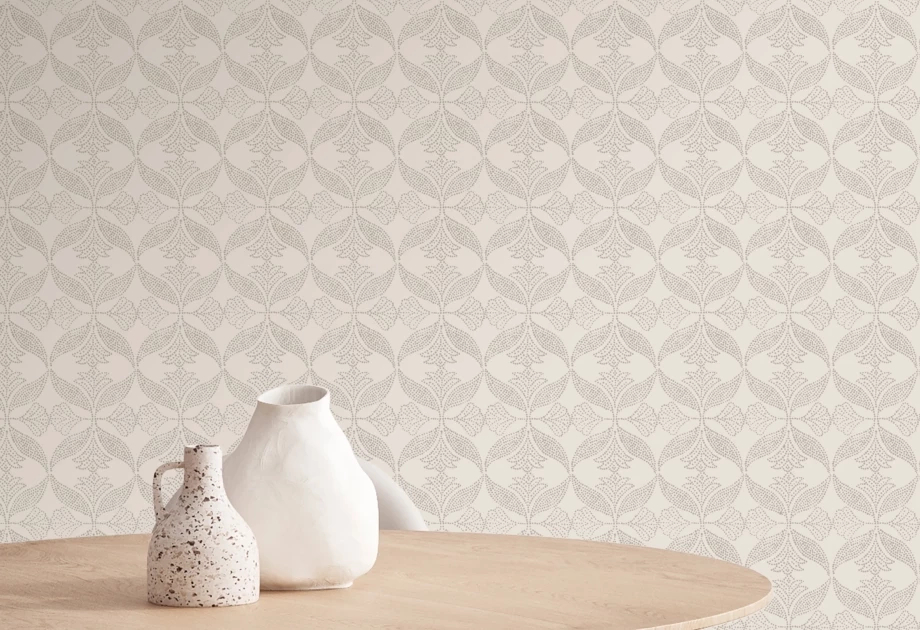 Design tapéta levél mintával krém színben