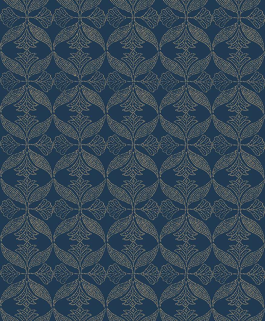 Design tapéta levél mintával matrózkék színben