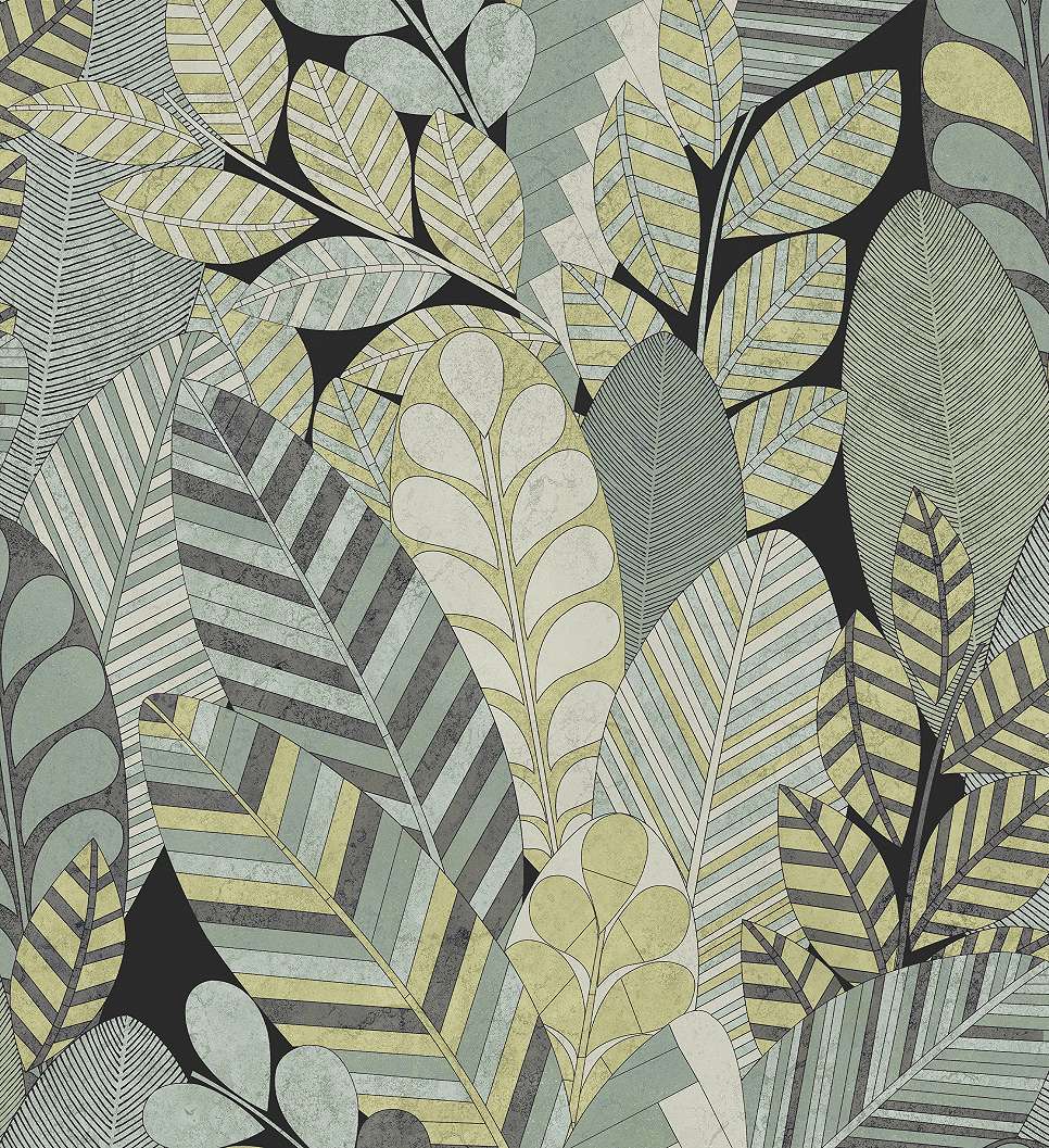 Design tapéta levél mintával világoszöld és fekete színben