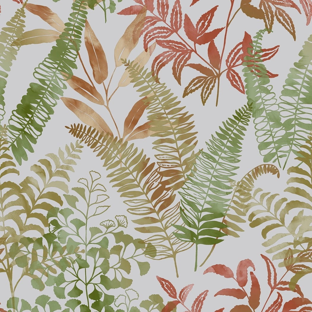 Design tapéta levél mintával zöld és piros színben