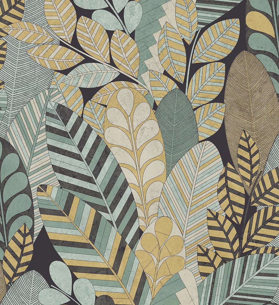 Design tapéta levél mintával zöld színben