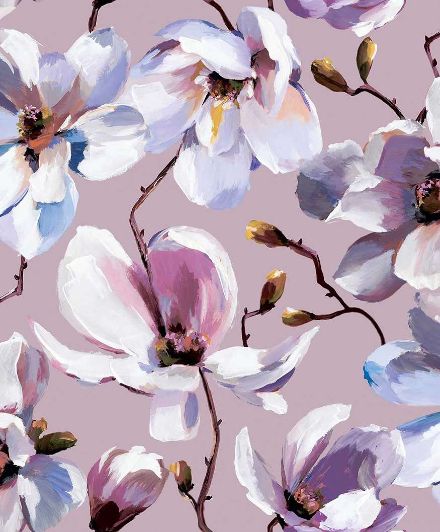 Design tapéta lila alapon akvarell virágos mintával