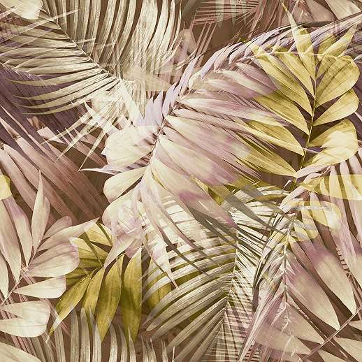 Design tapéta mályva trópusi pálmaleveles mintával