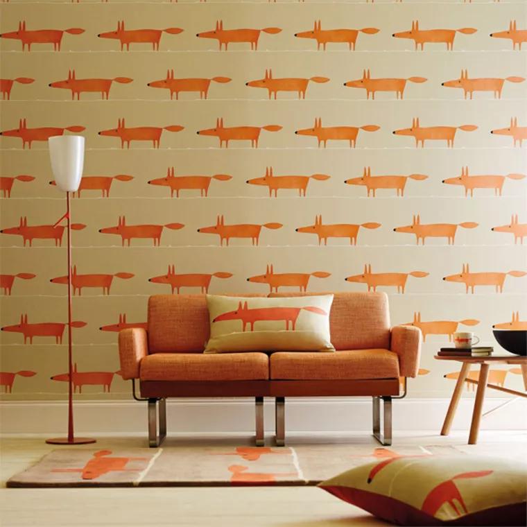 Design tapéta Mr fox skandináv hangulatú rajzolt róka mintával